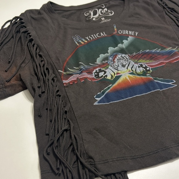 Cropped vintage fringe t-shirt. Mystical Journey. Western grunge fringe style - Picture 3 of 8